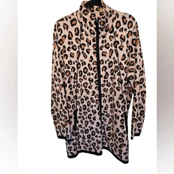 Rachel Zoe Cheetah Print Full Zip Long Sweater - Picture 1 of 9